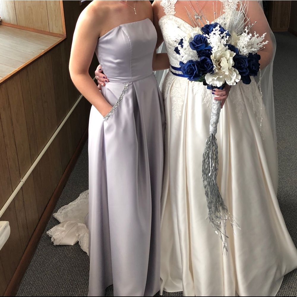 Strapless Silver Satin Dress